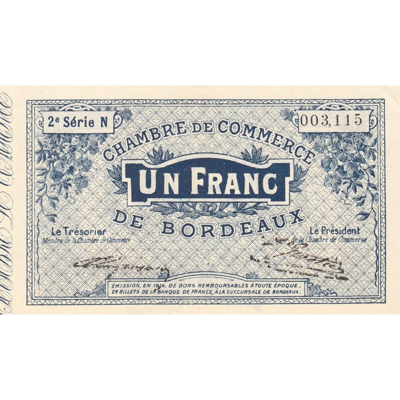 Bordeaux - Pirot 30-6 - 1 franc- Série N - 1914 - Etat : SUP