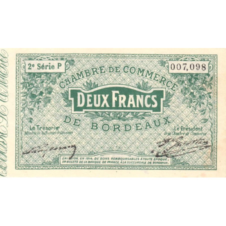 Bordeaux - Pirot 30-9 - 2 francs- Série P - 1914 - Etat : SUP