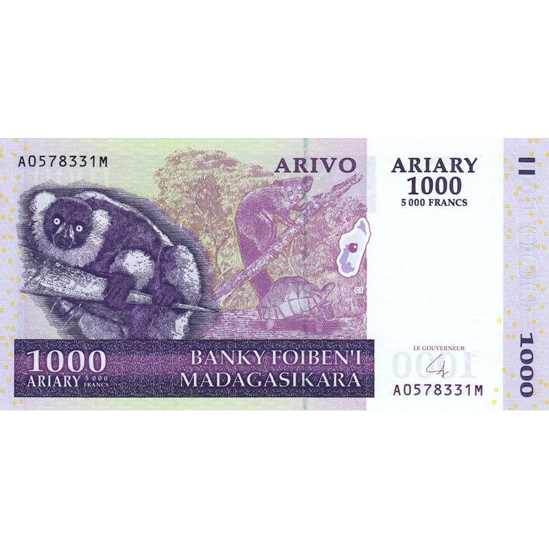 Madagascar - Pick 89b - 1'000 ariary - 5'000 francs - Série A M - 2004 (2007) - Etat : NEUF