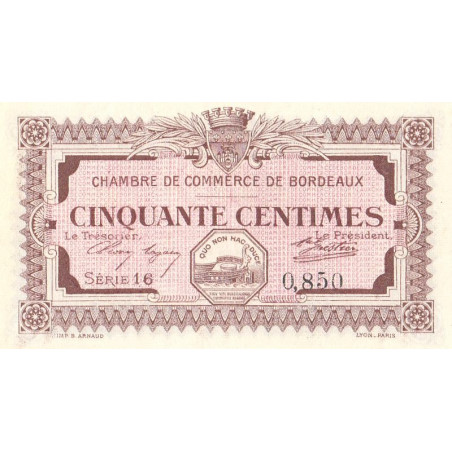 Bordeaux - Pirot 30-11 - 50 centimes - Série 16 - 1917 - Etat : SPL+