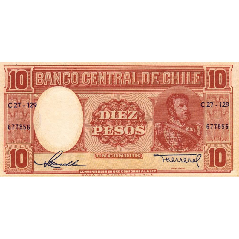 Chili - Pick 120_1a - 10 pesos  (1 condor)- Série C27-129 - 1958 - Etat : NEUF