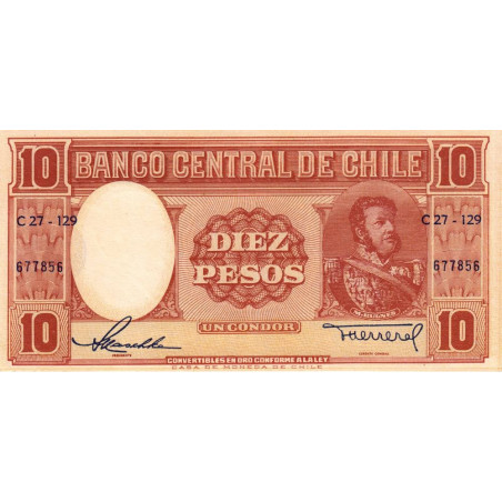 Chili - Pick 120_1a - 10 pesos  (1 condor)- Série C27-129 - 1958 - Etat : NEUF