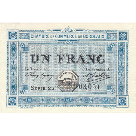 Bordeaux - Pirot 30-14 - 1 franc- Série 22 - 1917 - Etat : SPL