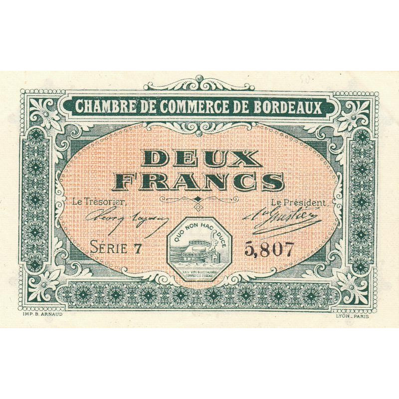 Bordeaux - Pirot 30-17 - 2 francs- Série 7 - 1917 - Etat : SPL