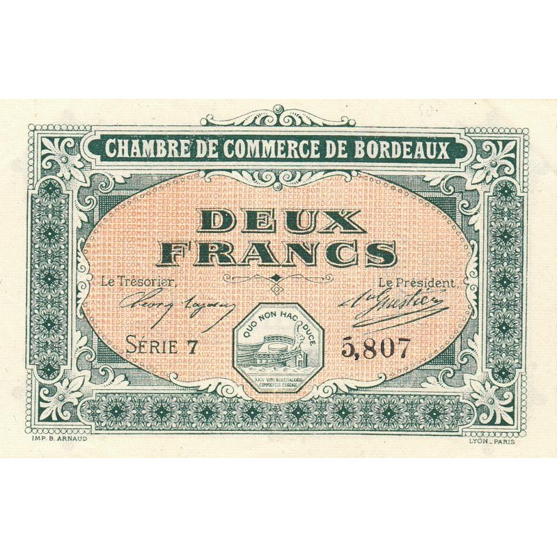 Bordeaux - Pirot 30-17 - 2 francs- Série 7 - 1917 - Etat : SPL
