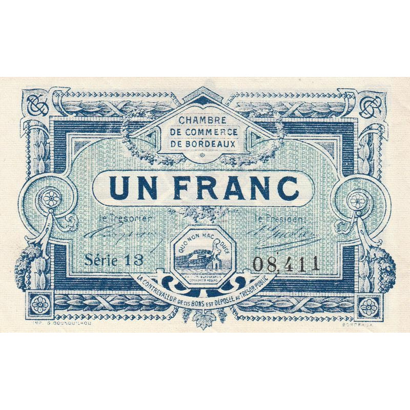 Bordeaux - Pirot 30-21 - 1 franc- Série 13 - 1917 - Etat : SUP
