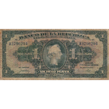 Colombie - Pick 382 - 1 peso plata - 01/01/1932 - Etat : B-