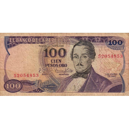 Colombie - Pick 418b - 100 pesos oro - 01/01/1980 - Etat : B+