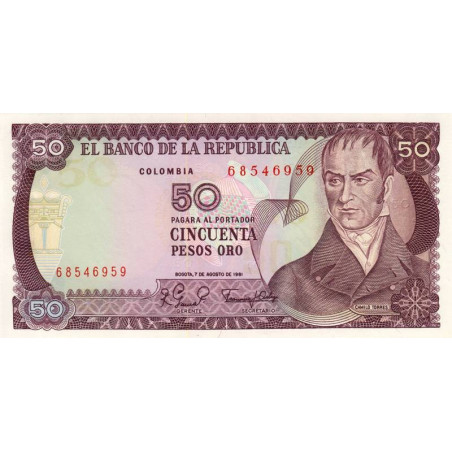 Colombie - Pick 422a2 - 50 pesos oro - 07/08/1981 - Etat : NEUF