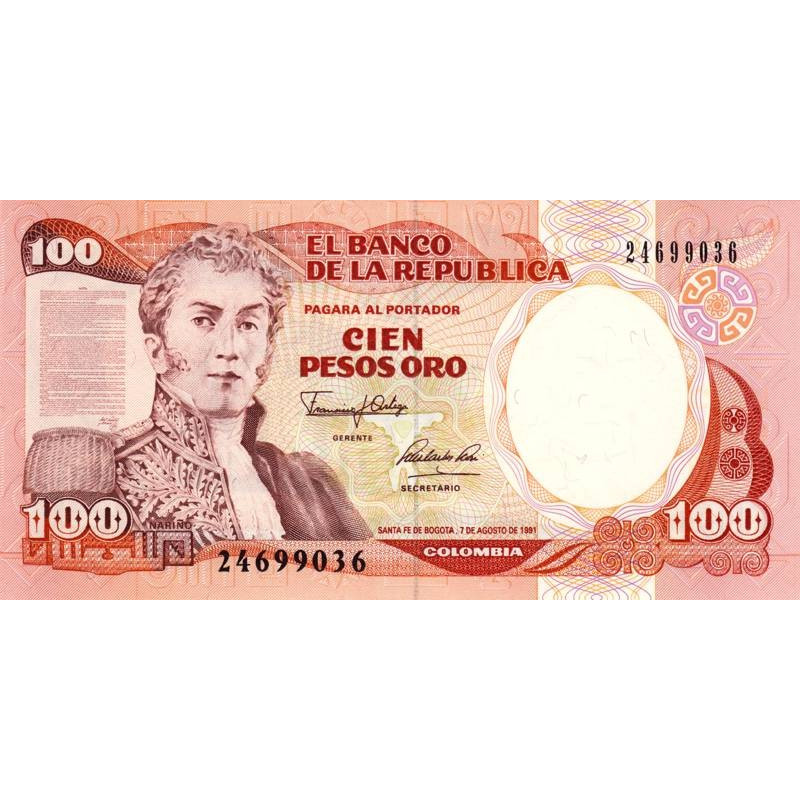Colombie - Pick 426A - 100 pesos oro - 07/08/1991 - Etat : NEUF