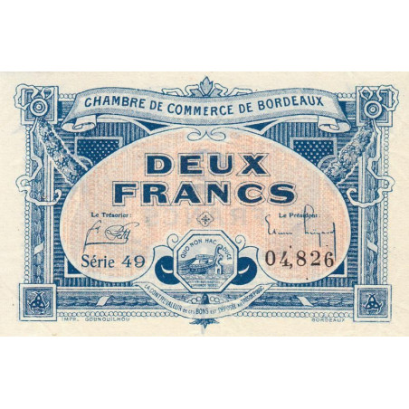 Bordeaux - Pirot 30-27 - 2 francs- Série 49 - 1920 - Etat : SUP+