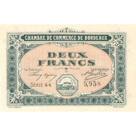 Bordeaux - Pirot 30-17 - 2 francs- Série 44 - 1917 - Etat : NEUF