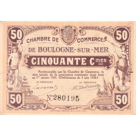 Boulogne-sur-Mer - Pirot 31-29 - 50 centimes - 04/06/1920 - Etat : TTB+