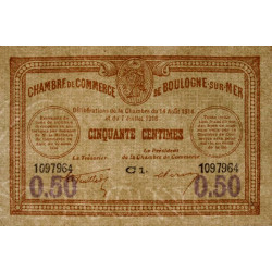 Boulogne-sur-Mer - Pirot 31-23 variété - Série C1 - 50 centimes - 07/07/1916 - Etat : SUP+