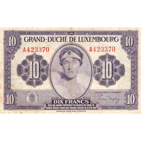 Luxembourg - Pick 44a_2 - 10 francs - Série A - 1944 - Etat : TB+