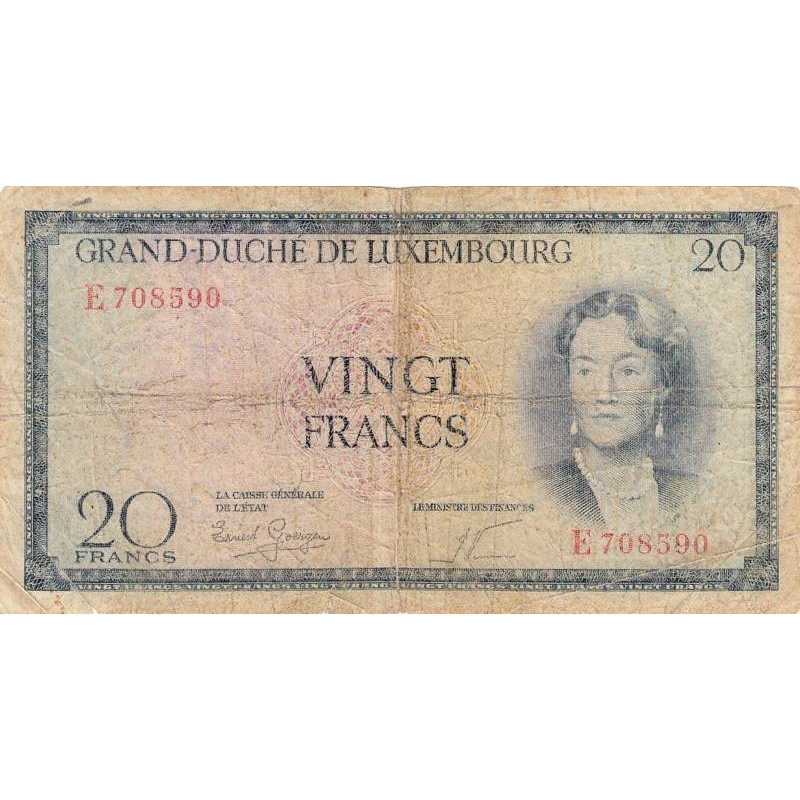 Luxembourg - Pick 49a - 20 francs - Série E - 1955 - Etat : B