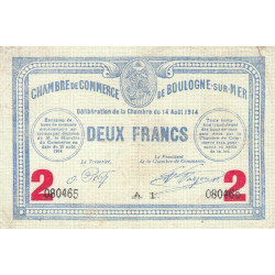 Boulogne-sur-Mer - Pirot 31-16 - Série A1 - 2 francs - 14/08/1914 - Etat : TTB