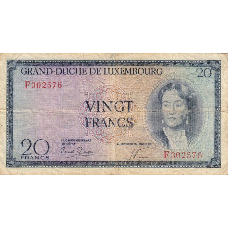 Luxembourg - Pick 49a - 20 francs - Série F - 1955 - Etat : TB-