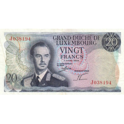 Luxembourg - Pick 54a - 20 francs - Série J - 07/03/1966 - Etat : TB+