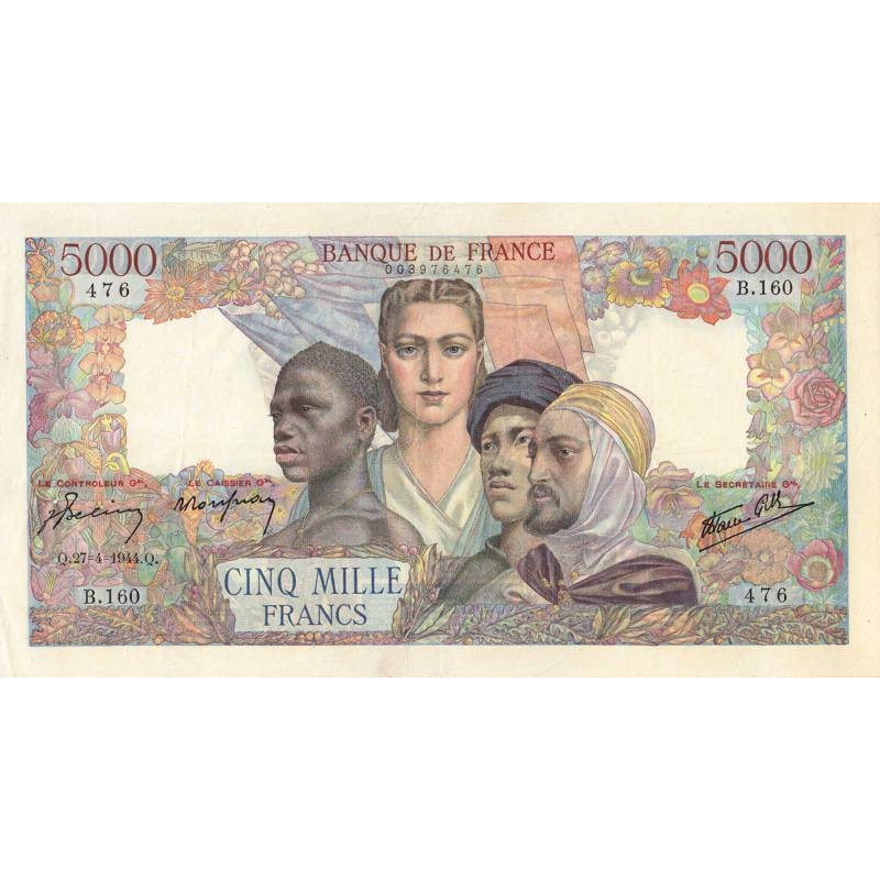 F 47-07 - 27/04/1944 - 5000 francs - Empire Français - Série B.160 - Etat : SUP-