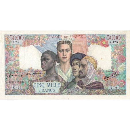 F 47-18 - 22/03/1945 - 5000 francs - Empire Français - Série K.425 - Etat : TTB
