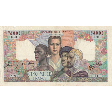 F 47-38 - 11/08/1945 - 5000 francs - Empire Français - Série N.911 - Etat : TB-