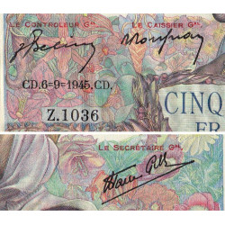 F 47-42 - 06/09/1945 - 5000 francs - Empire Français - Série Z.1036 - Etat : SUP-