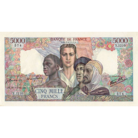 F 47-44 - 20/09/1945 - 5000 francs - Empire Français - Série Y.1210 - Etat : SUP-