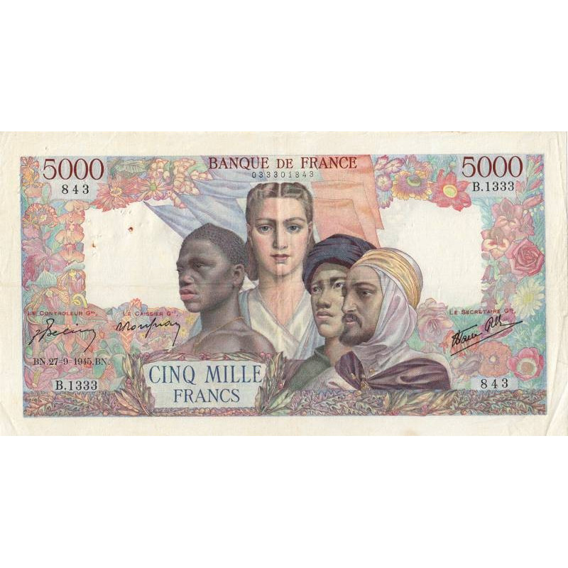 F 47-45 - 27/09/1945 - 5000 francs - Empire Français - Série B.1333 - Etat : TTB