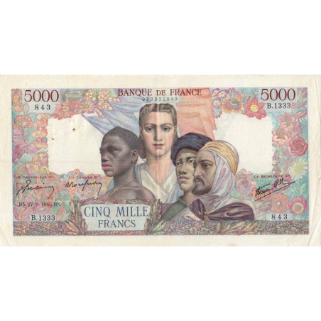 F 47-45 - 27/09/1945 - 5000 francs - Empire Français - Série B.1333 - Etat : TTB