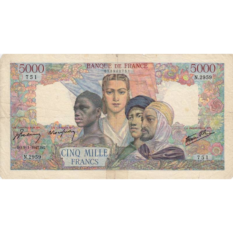 F 47-58 - 09/01/1947 - 5000 francs - Empire Français - Série N.2959 - Etat : TB-