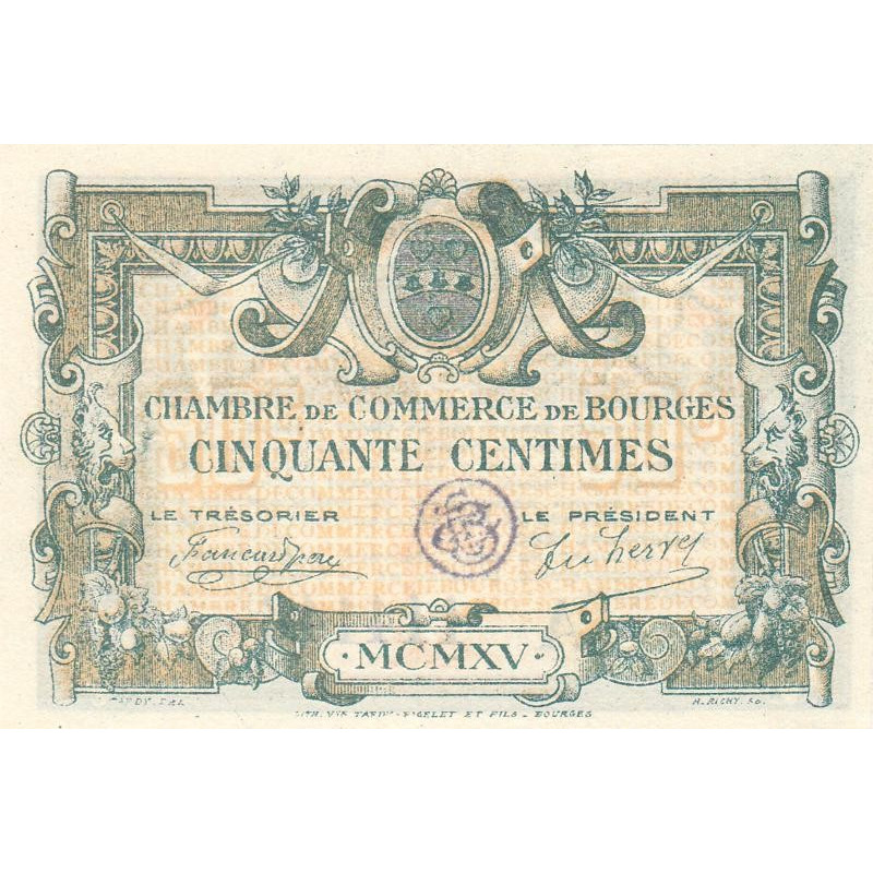 Billet des chambres de commerce Bourges 50 centimes