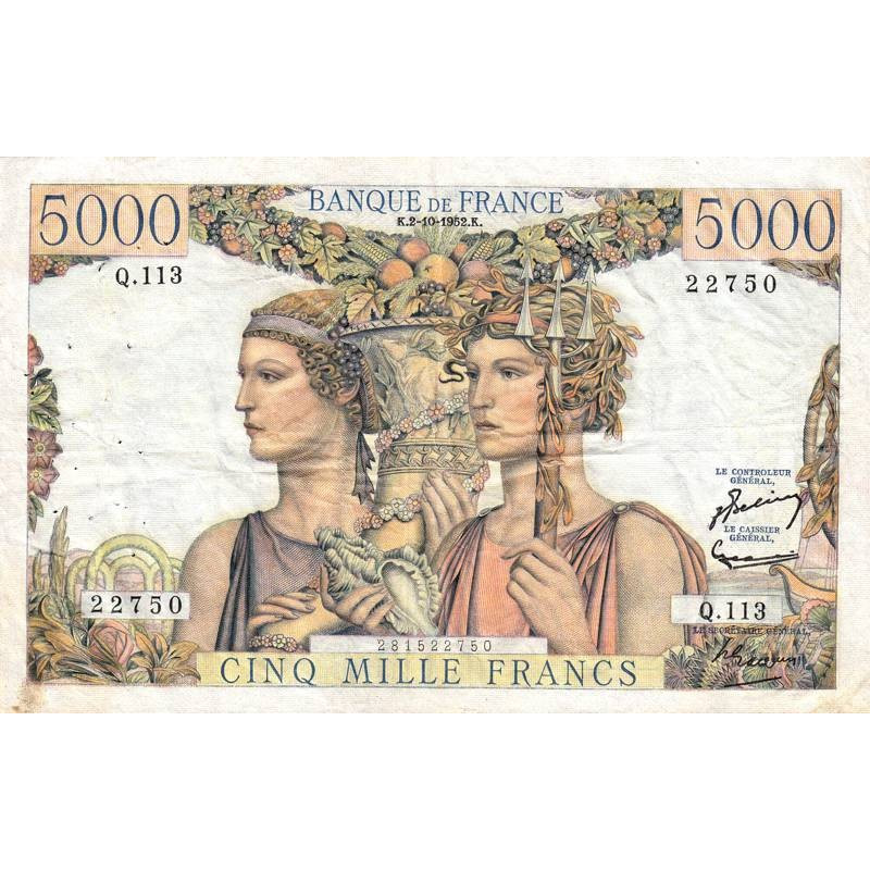 F 48-07 - 02/10/1952 - 5000 francs - Terre et Mer - Série Q.113 - Etat : TTB