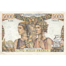 F 48-09 - 02/07/1953 - 5000 francs - Terre et Mer - Série T.134 - Etat : TTB-