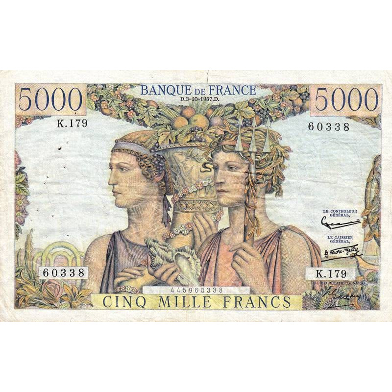 F 48-17 - 03/10/1957 - 5000 francs - Terre et Mer - Série K.179 - Etat : TB+