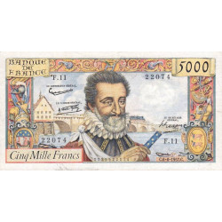 F 49-02- 06/06/1957 - 5000 francs - Henri IV - Série F.11 - Etat : TTB-