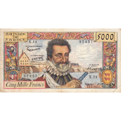 F 49-02- 06/06/1957 - 5000 francs - Henri IV - Série X.14 - Etat : TB