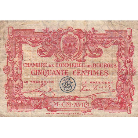 Bourges - Pirot 32-8 - Série D - 50 centimes - 1917 - Etat : B+