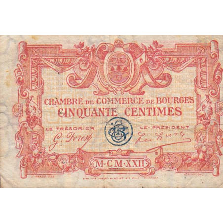 Bourges - Pirot 32-12 - Série H - 50 centimes - 1922 - Etat : B+