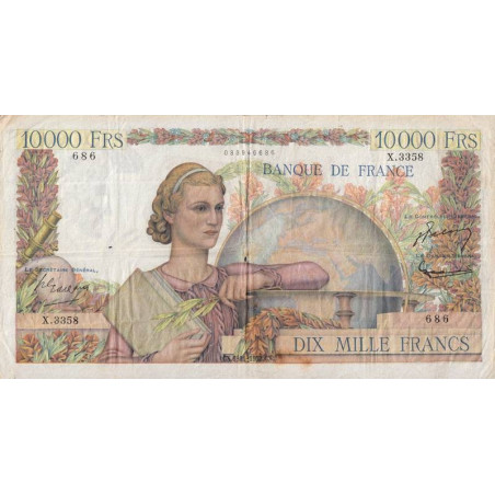 F 50-61 - 06/11/1952 - 10000 francs - Génie Français - Série X.3358 - Etat : TB+