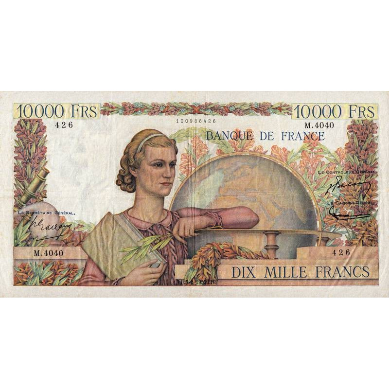 F 50-63 - 05/02/1953 - 10000 francs - Génie Français - Série M.4040 - Etat : TTB-