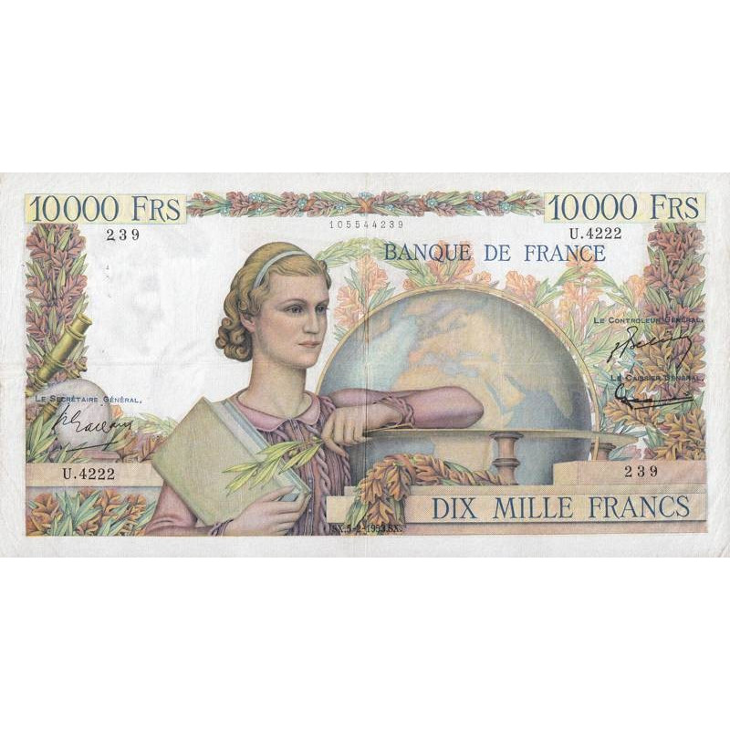 F 50-63 - 05/02/1953 - 10000 francs - Génie Français - Série U.4222 - Etat : TTB-