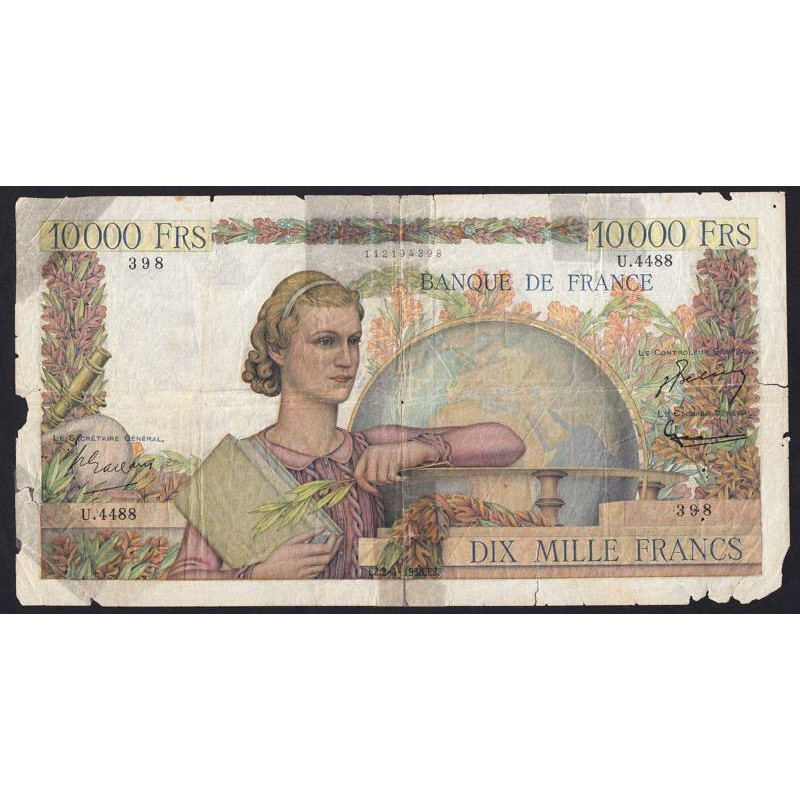 F 50-64 - 02/04/1953 - 10000 francs - Génie Français - Série U.4488 - Etat : AB-