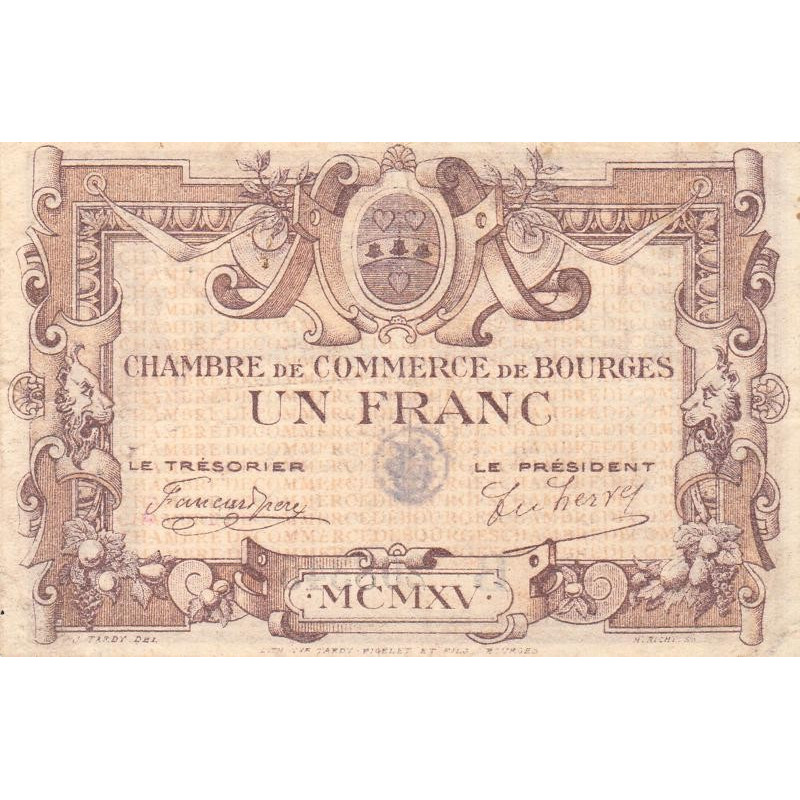 Billet des chambres de commerce Bourges 1 franc
