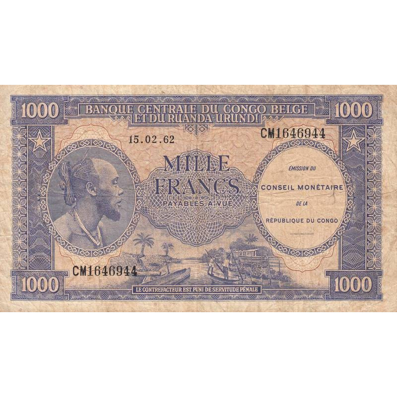 Congo (Kinshasa) - Pick 2a - 1'000 francs - Série CM - 15/02/1962 - Etat : TB-
