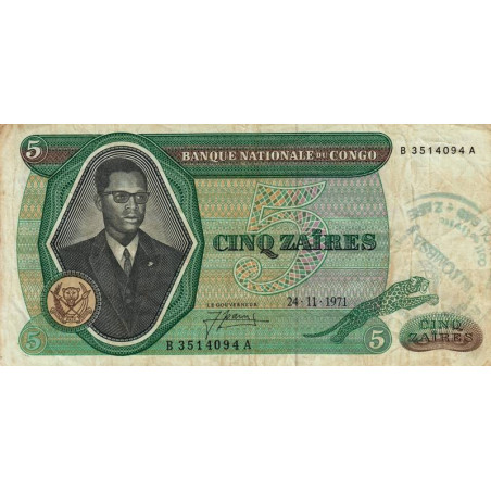 Congo (Kinshasa) - Pick 14a - 5 zaïres - Série B A - 24/11/1971 - Etat : TB-