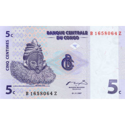 Rép. Démocr. du Congo - Pick 81r (remplacement) - 5 centimes - Série B Z - 01/11/1997 - Etat : NEUF