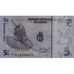 Rép. Démocr. du Congo - Pick 81r (remplacement) - 5 centimes - Série B Z - 01/11/1997 - Etat : NEUF