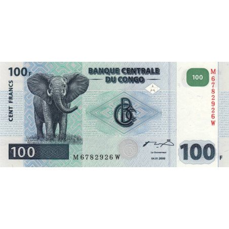 Rép. Démocr. du Congo - Pick 92 - 100 francs - Série M W - 04/01/2000 - Etat : NEUF