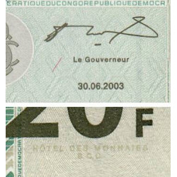 Rép. Démocr. du Congo - Pick 94 - 20 francs - Série JA Q - 30/06/2003 - Etat : NEUF
